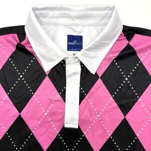 Ready Golf Mens Short Sleeve Argyle Pink Black XL Golf Polo Shirt